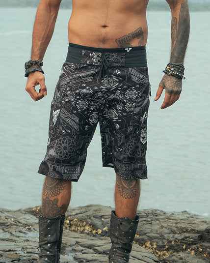 SOURCE CODE - Men's Swim Board Shorts | Geometric Artwear Shorts