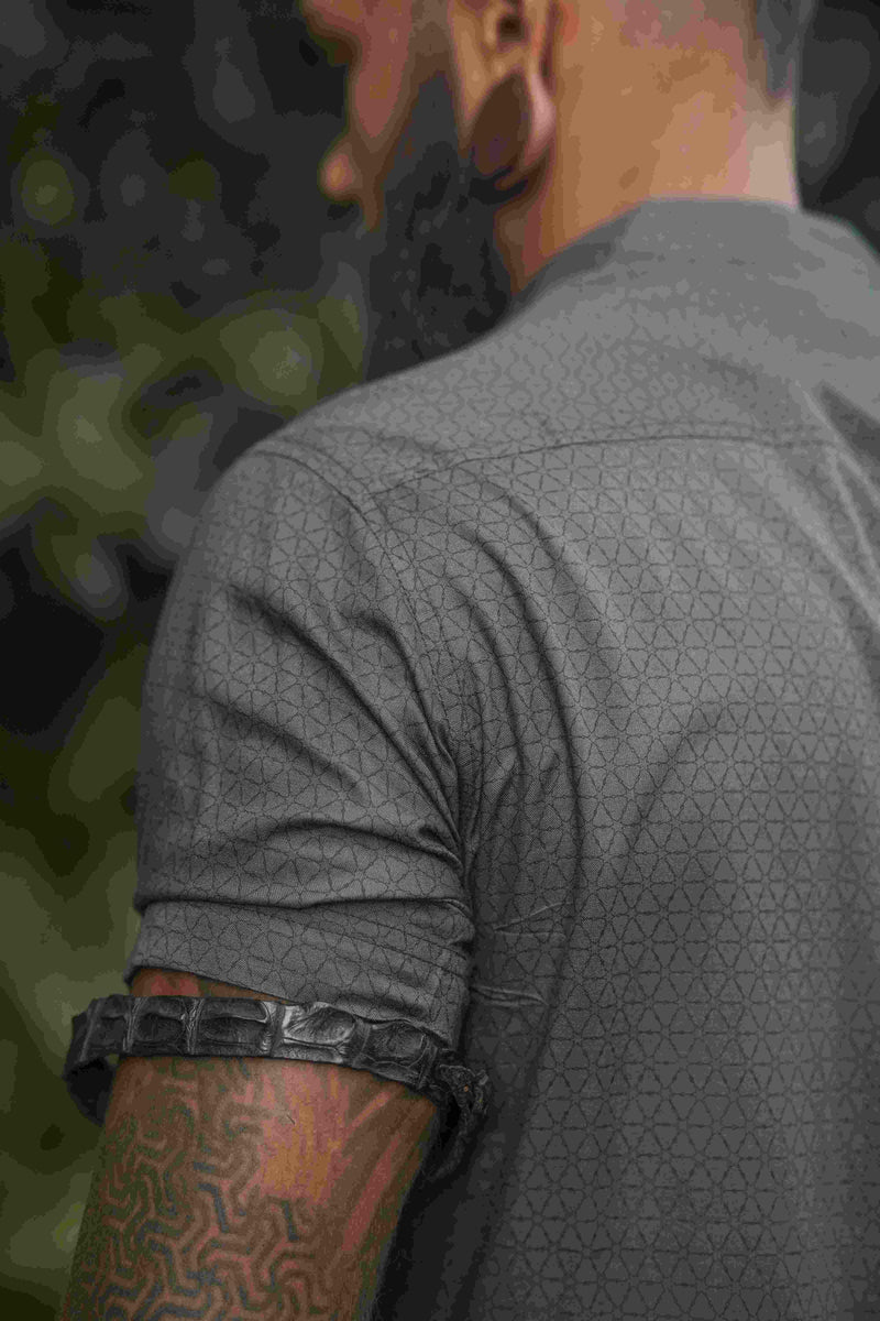Flower of Life - Screen-print Grey Shirt | Men's Viscose Partywear Shirt