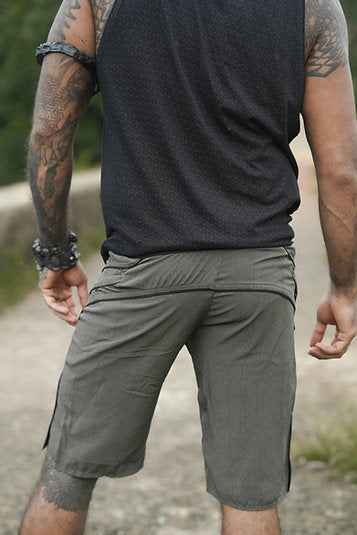 MAGMA CODEX - Artwear Men's Board Shorts | Khaki Cyberpunk Pattern Shorts