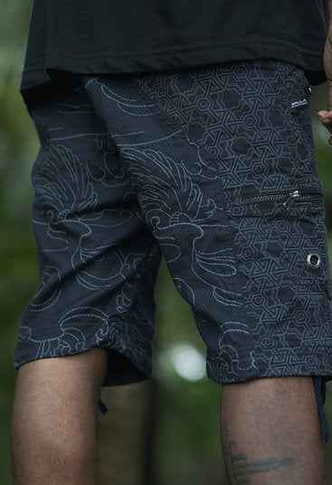 PYTHAGORAS XINGLIN | Men's NY Shorts Navy Blue | Goa Festival Raver Cargo Shorts