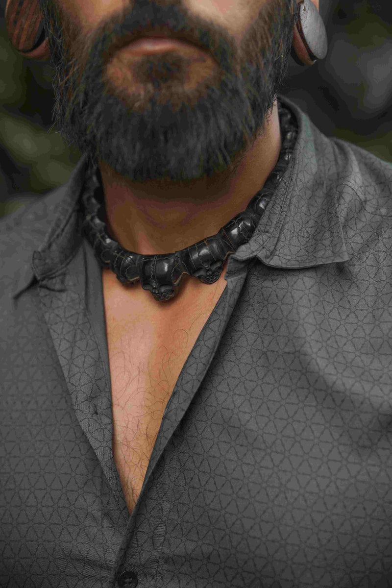 Flower of Life - Screen-print Grey Shirt | Men's Viscose Partywear Shirt