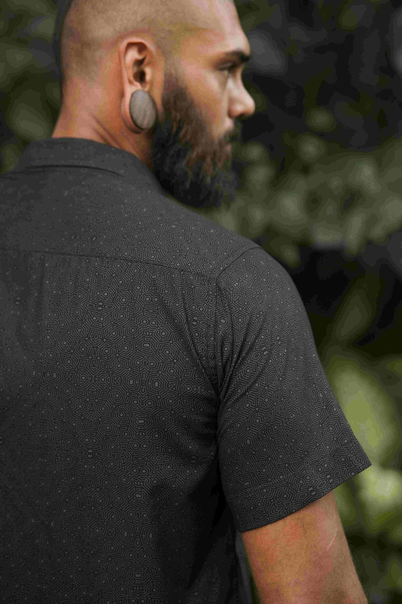 Tetrahedron - Black Screenprint Shirt | Men's Viscose Artwear Shirt