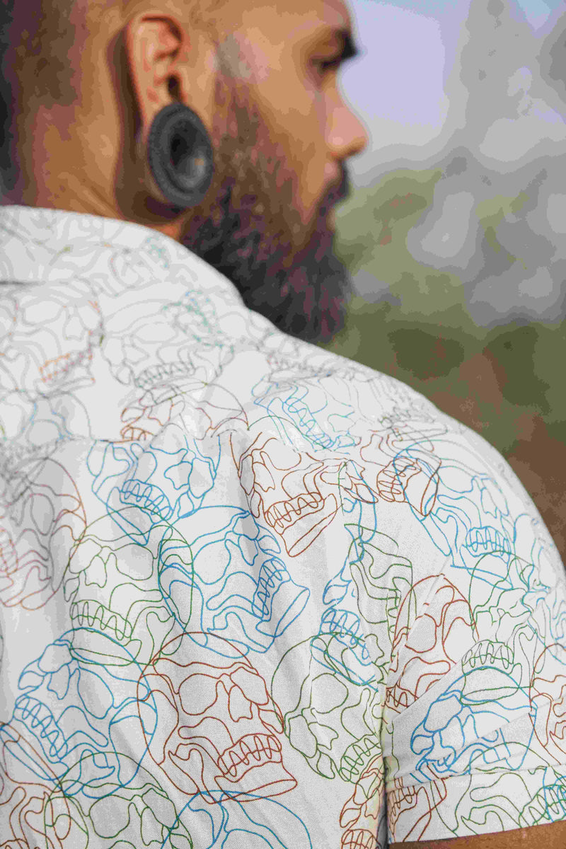 SKULL FIST - White Screenprint Shirt | Men's Viscose Skull Gothic Shirt