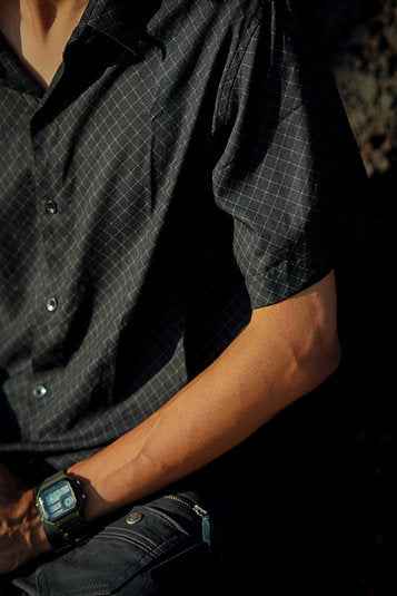 VAAYU - Black Short Sleeve Printed Casualwear Men's Viscose Shirts