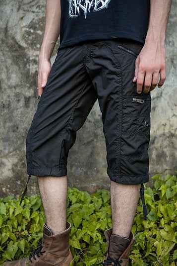 Black Mini Checks NY 3/4 Cargo Shorts | Post-Apocalyptic Steampunk Shorts