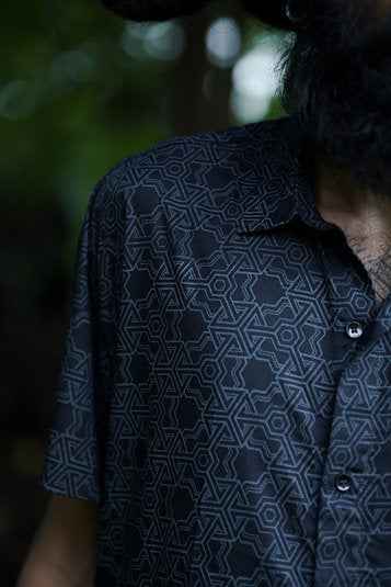 Pythagoras - Men's Viscose Button-up BlackShirt Dark Sacred Geometry Print Shirt
