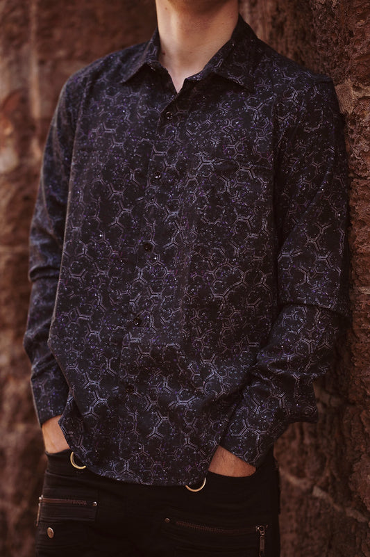 HEXAGON DWELL - Men's Cotton Short Sleeve Shirt | Rave Party Shirts for Men