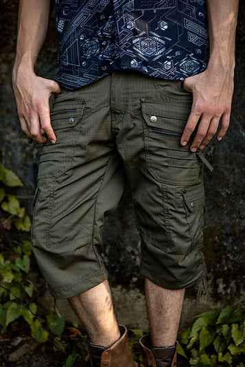 Maya Shorts | Dark Green Cotton Rib stop Cargo Shorts for Men