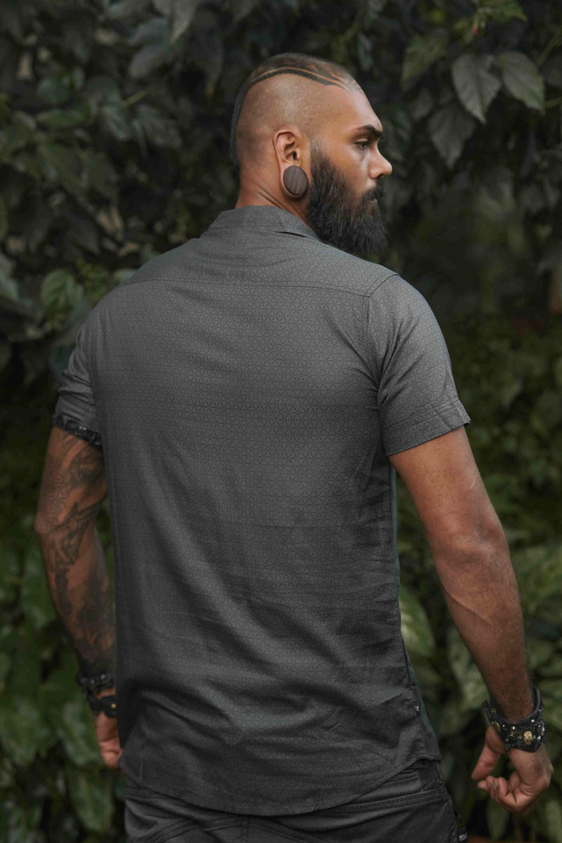 Flower of Life - Screen-print Grey Shirt | Men's Viscose Partywear Shirt