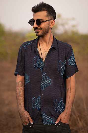 Mayan Molecules - Men's Short Sleeve Viscose Shirts | Men's Summer Partywear