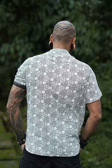 Pythagoras - Men's Viscose Button-Up White Shirt with Sacred Geometry Print