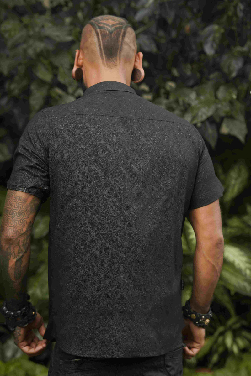 Tetrahedron - Black Screenprint Shirt | Men's Viscose Artwear Shirt