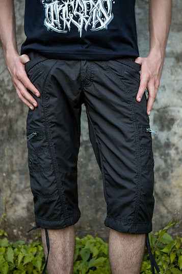 Black Mini Checks NY 3/4 Cargo Shorts | Post-Apocalyptic Steampunk Shorts