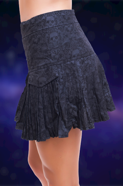 CANCUN SKULL | Women's Viscose Skirt | Printed Floral Skulls Pattern Goth Skirt