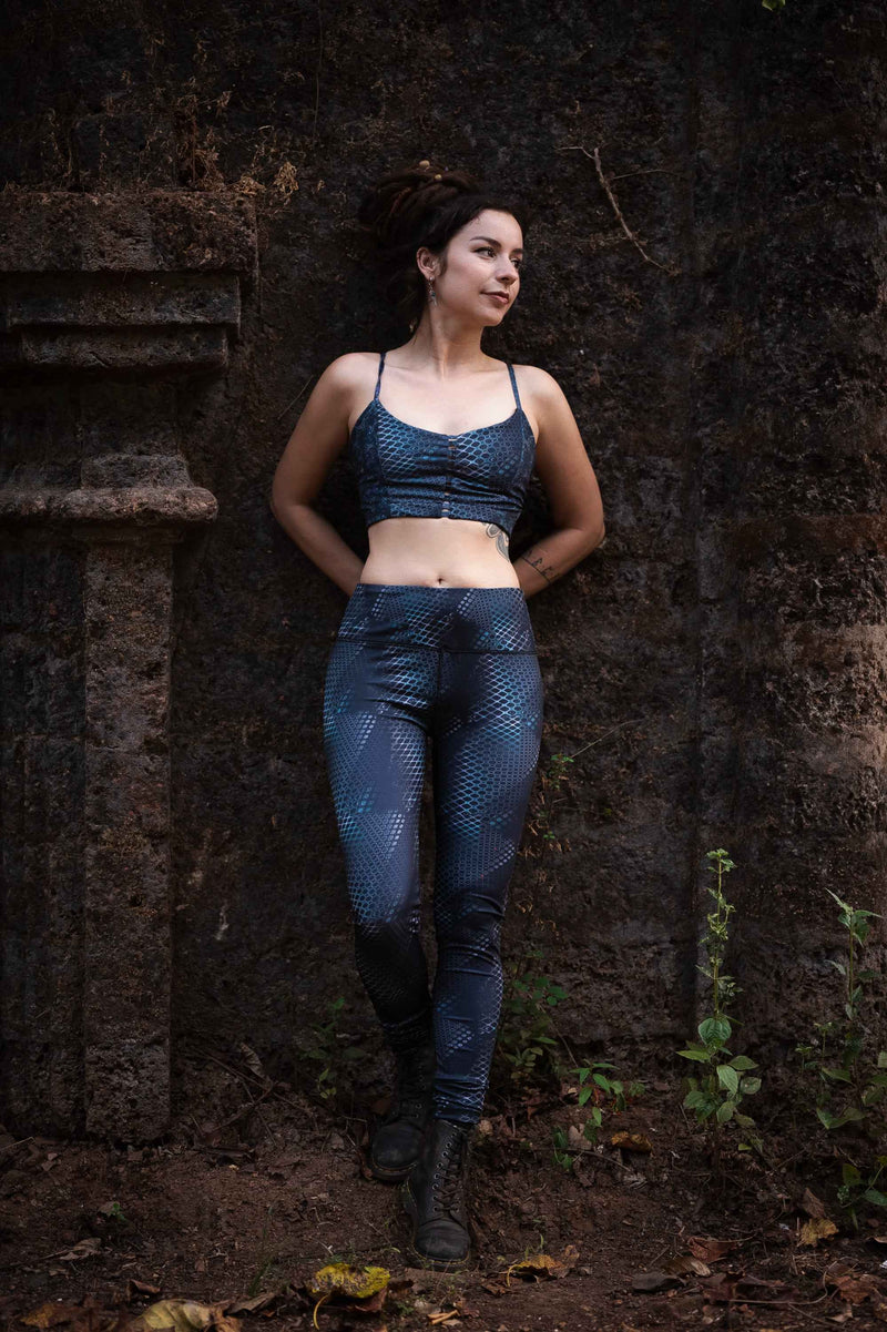 HEXAGON DWELL | Women's Nylon Lycra Leggings | Pixie Psy Festival Rave Leggings