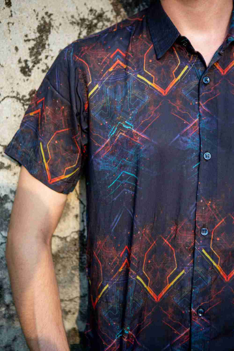 Psyber Phonk | Bamboo Short Sleeve Shirt – Trippy Cyberpunk Print