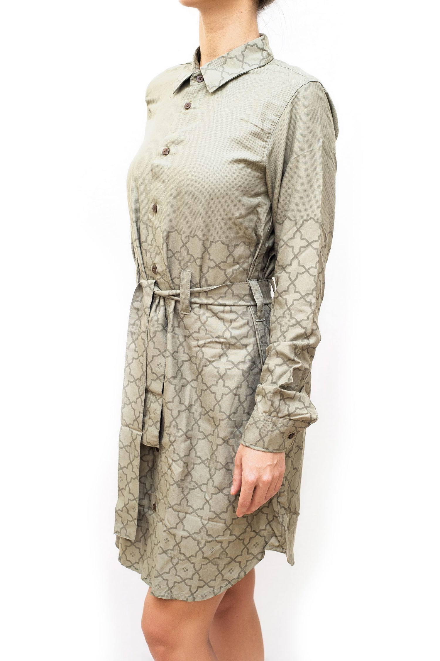 SWASTIK | Women's Viscose Shirt Dress with Belt | Printed Button-up Shirt Dress