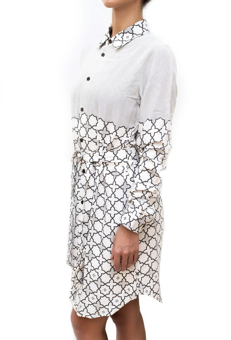 SWASTIK | Women's Viscose Shirt Dress with Belt | Printed Button-up Shirt Dress