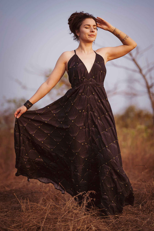 GOLDEN DWELL | Womens Bamboo Fabric Dress | Pixie Festival Goa Summer Maxi Dress