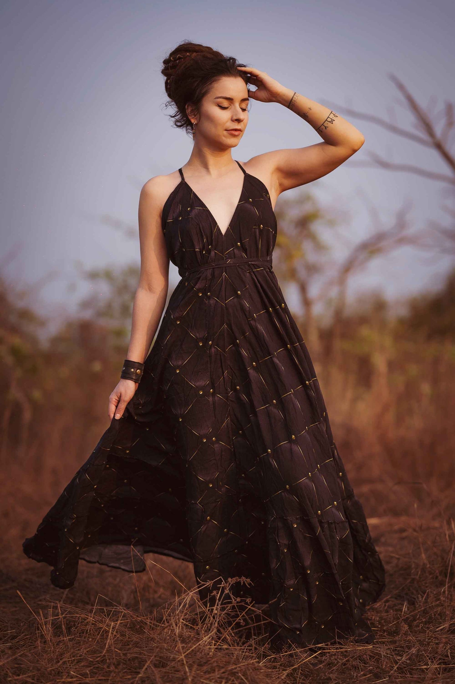 GOLDEN DWELL | Womens Bamboo Fabric Dress | Pixie Festival Goa Summer Maxi Dress