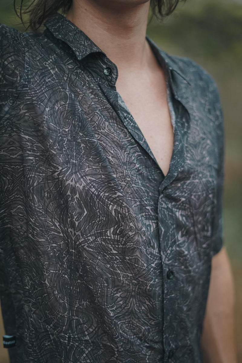 B/W AfterBurn – Bamboo Lightweight Summer Shirt for Men | Dark Floral Digital Print Art Wear Shirt