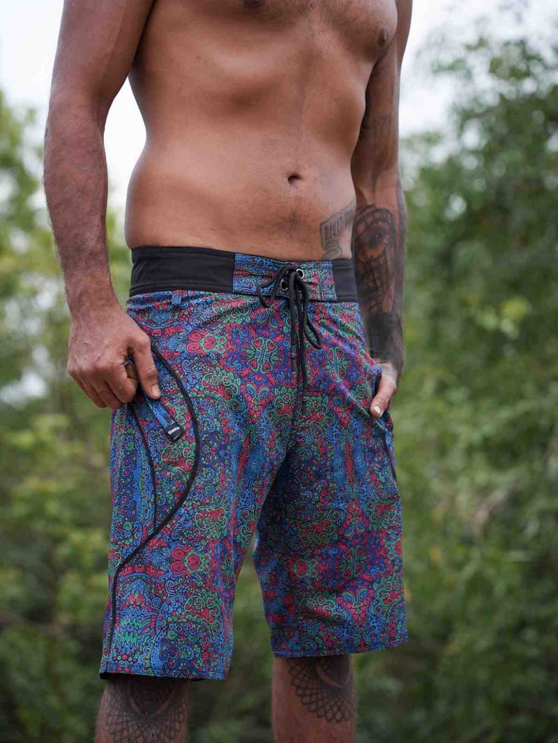 Forest Myth - Floral Printed Swim Shorts for Men – Psychedelic Art Board Shorts
