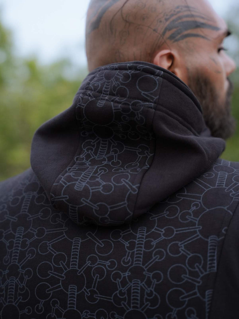 FRACTAL GRAVITY | Black Psychedelic Thick Cotton Fleece Hoodie