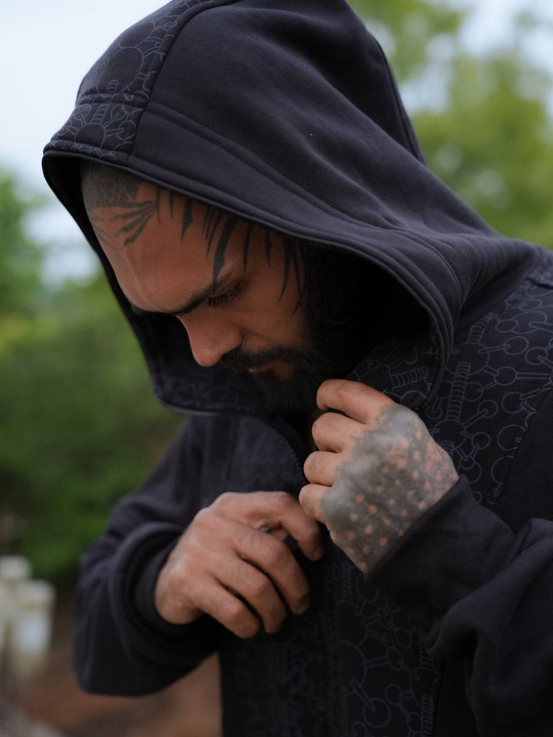 FRACTAL GRAVITY | Black Psychedelic Thick Cotton Fleece Hoodie