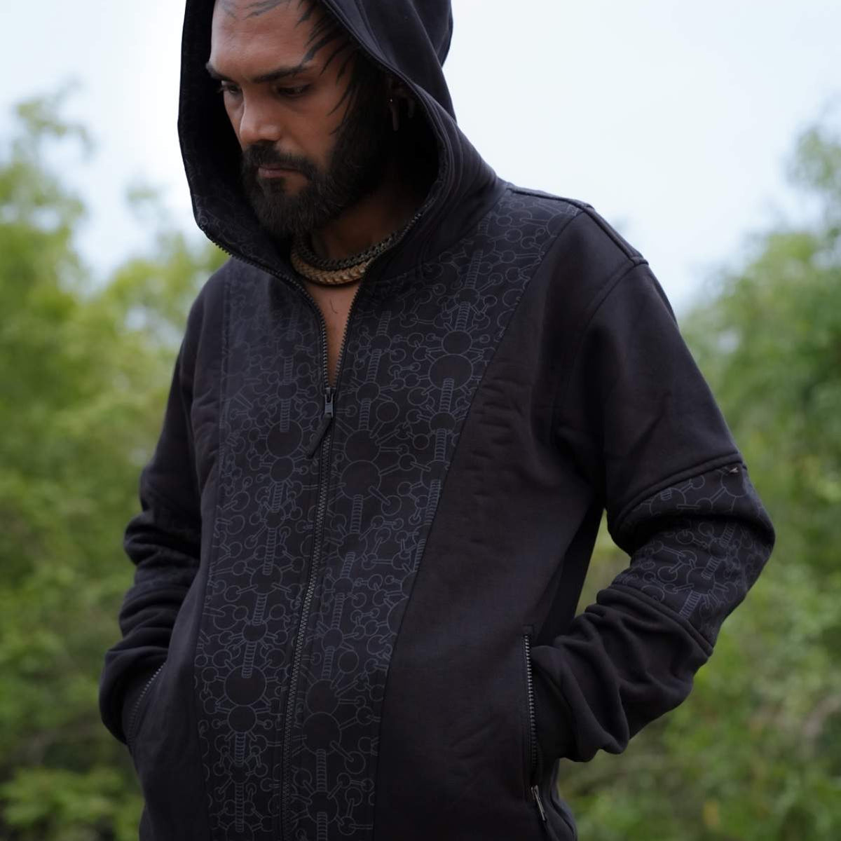 FRACTAL GRAVITY | Black Psychedelic Thick Cotton Fleece Hoodie