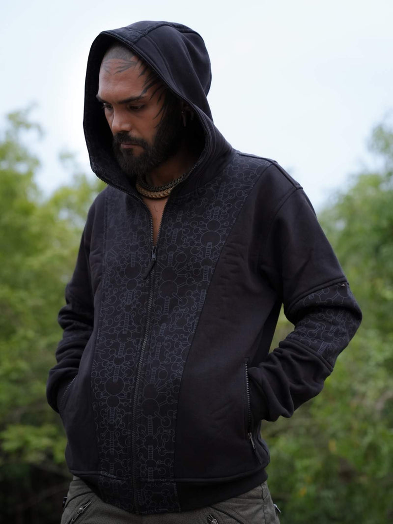 FRACTAL GRAVITY | Black Psychedelic Thick Cotton Fleece Hoodie