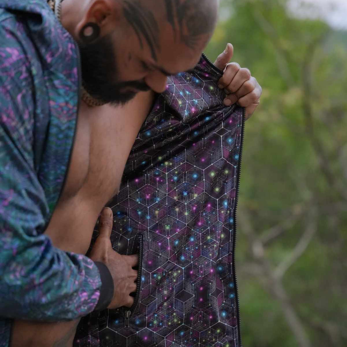 Reversible Psychedelic Windbreaker Jacket – After Circuit Velvet Suede Jacket