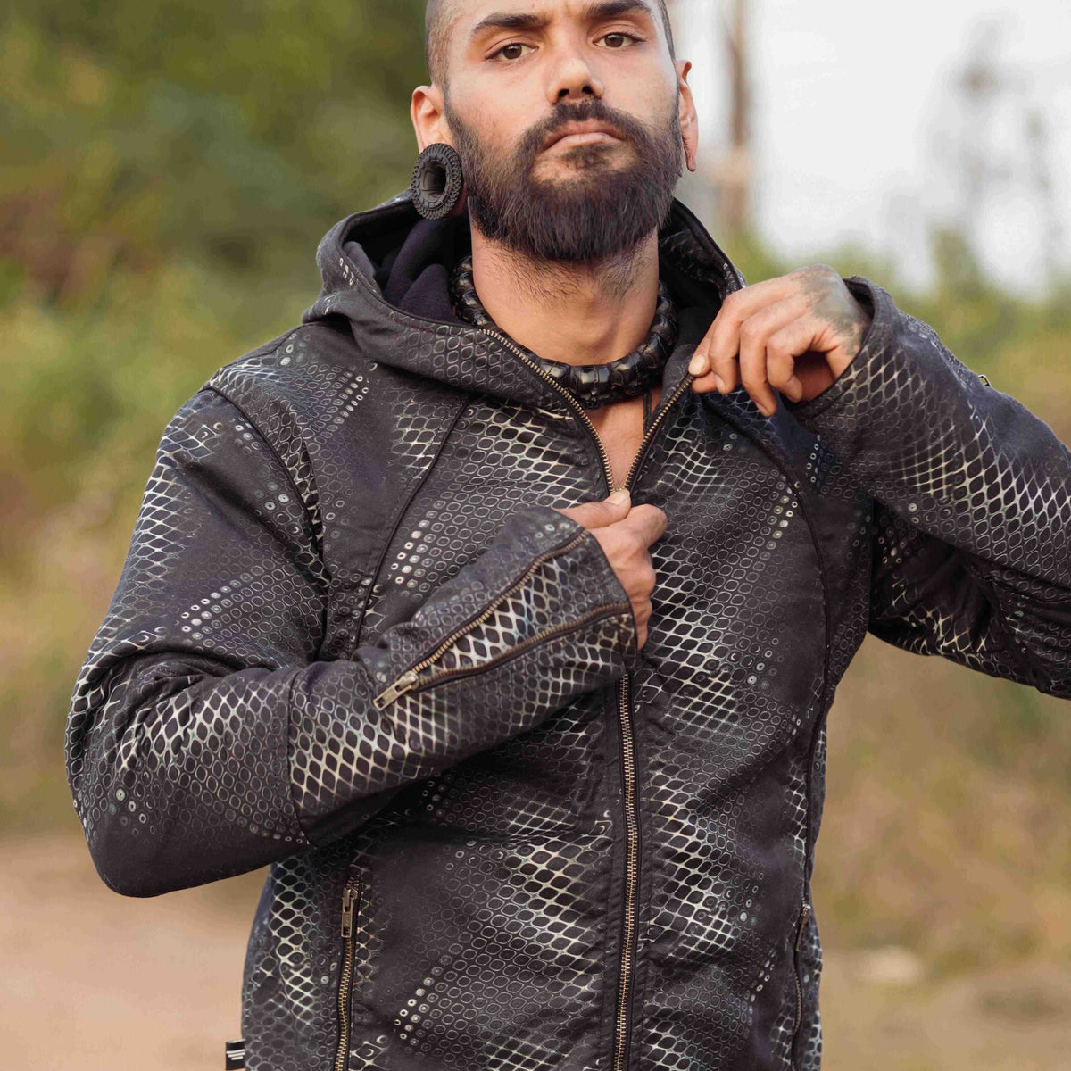 PYTHON VORTEX - Men's Printed Heavy Cotton Dobby Jacket with Zipped Sleeves