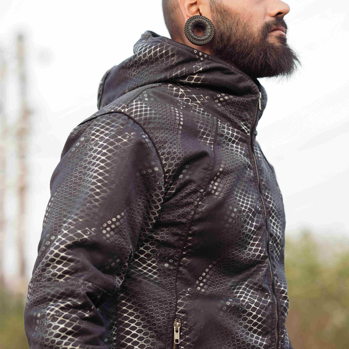PYTHON VORTEX - Men's Printed Heavy Cotton Dobby Jacket with Zipped Sleeves