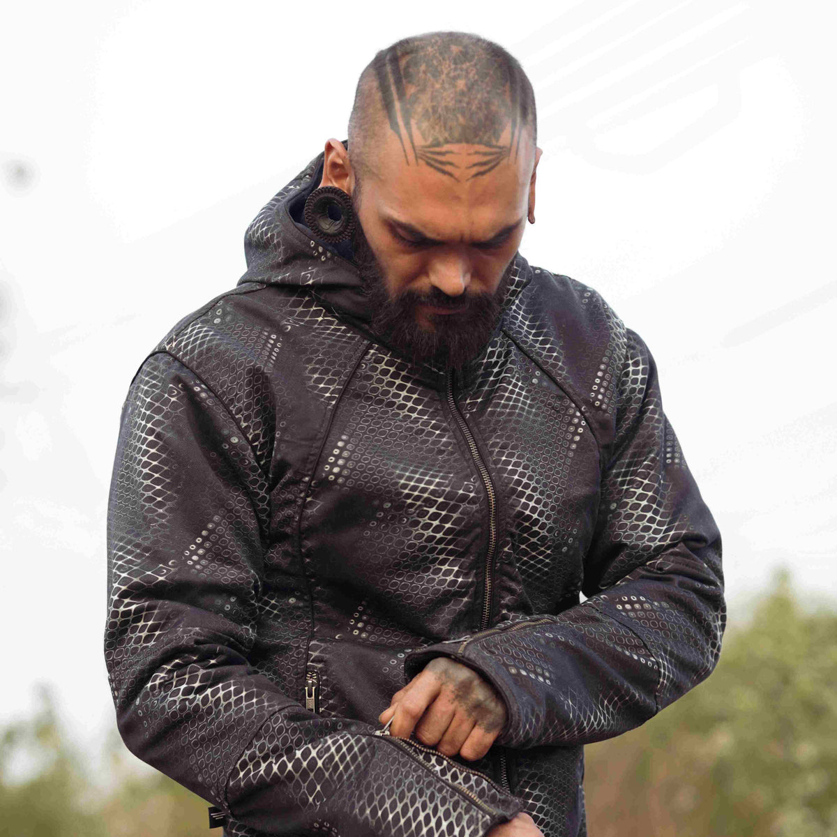 PYTHON VORTEX - Men's Printed Heavy Cotton Dobby Jacket with Zipped Sleeves