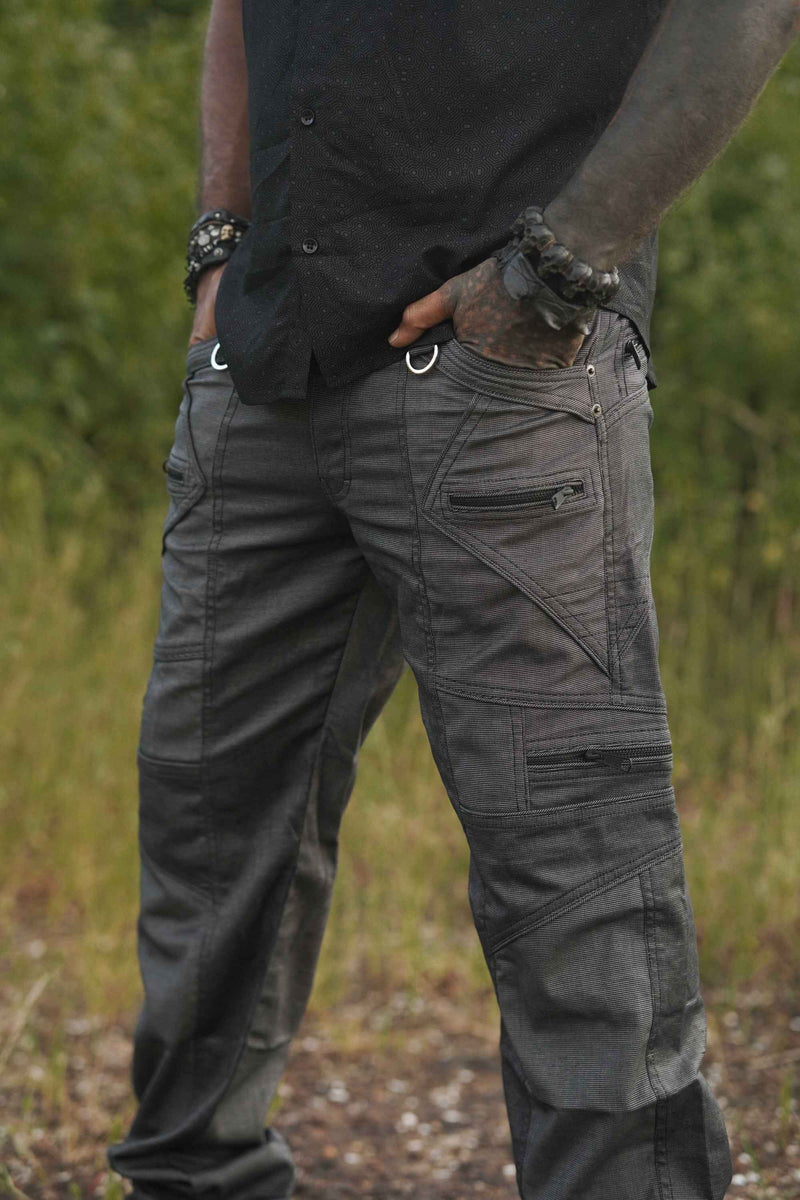 Premium cotton festival cargo trousers in grey cyber style