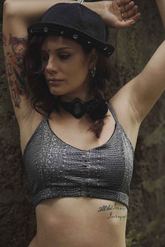 BLACK ILLUSION - Psychedelic Wear Sleeveless Blouse Crop Top