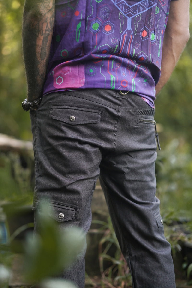 Urban Hippie Charcoal Grey Stretchable Pants - Festival Wear Cargo Pants
