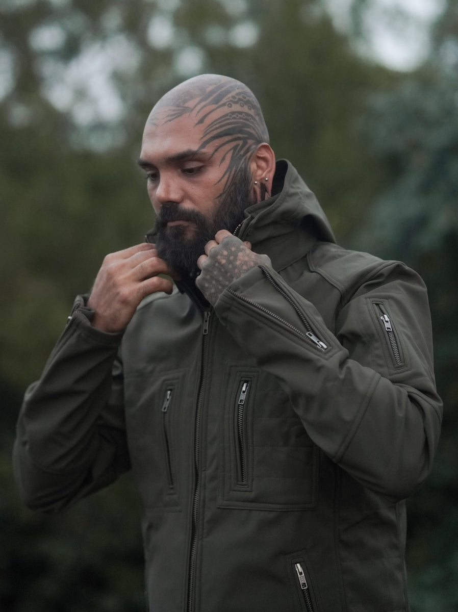 Armor Jacket 2.0 Olive Green - Futuristic Windproof Winter Hoodie Jacket for Men