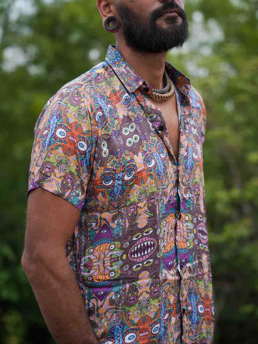 COSMIC DRISHTI | Bamboo Modal Shirt for Men - Psychedelic Art Wear Shirt
