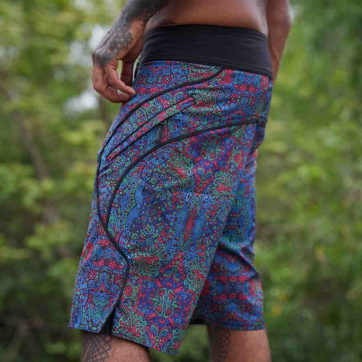 Forest Myth - Floral Printed Swim Shorts for Men – Psychedelic Art Board Shorts