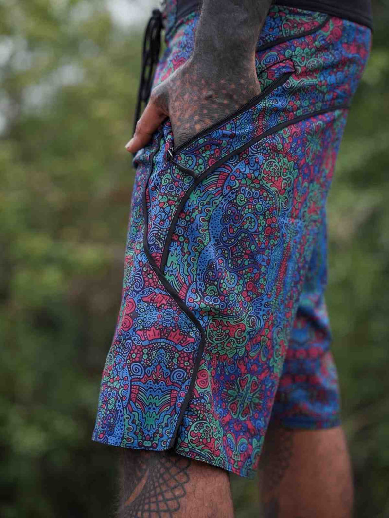 Forest Myth - Floral Printed Swim Shorts for Men – Psychedelic Art Board Shorts