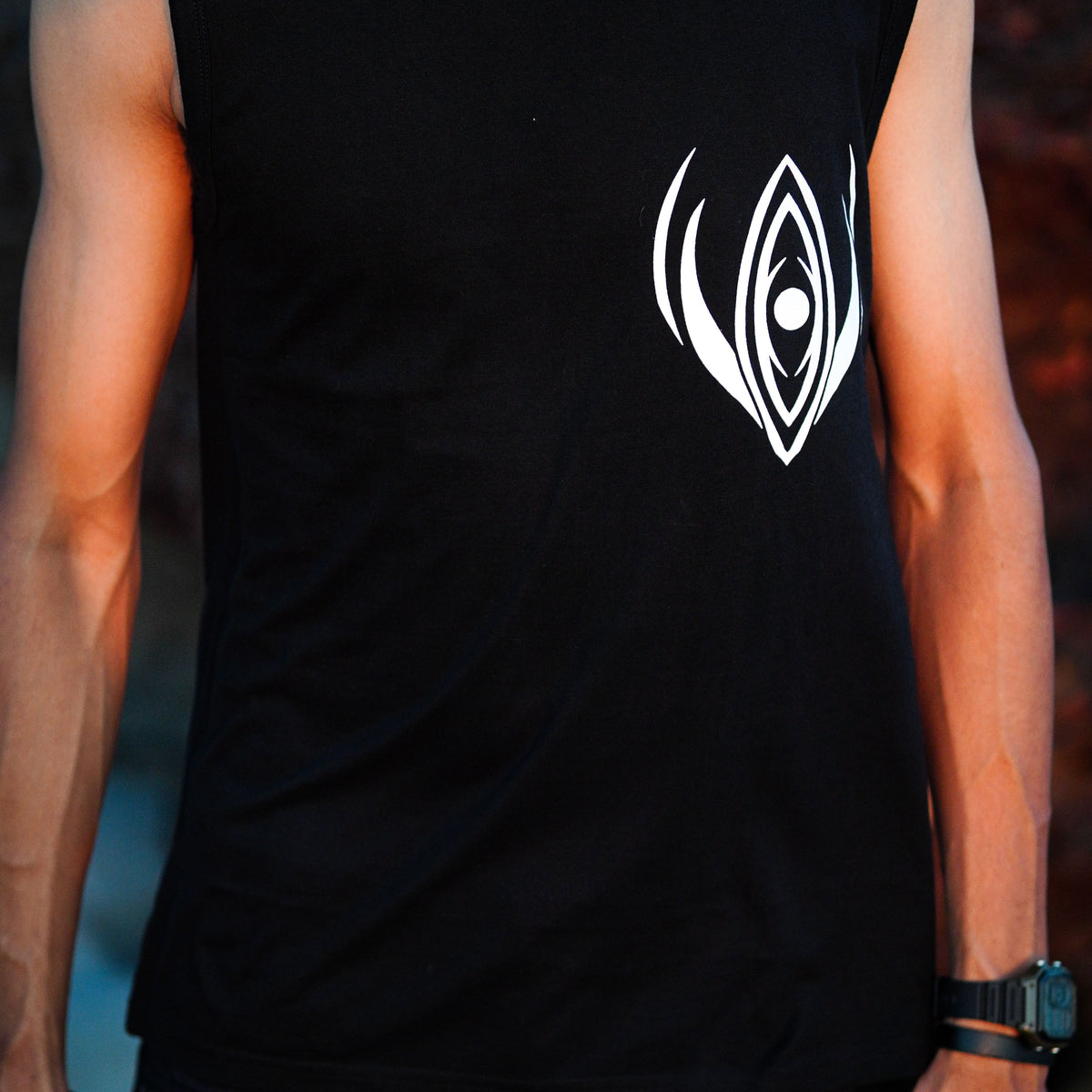 ATMAN-SPHERE | Men's Black Tank Top | Tribal Print Graphic Sleeveless Vest Mens