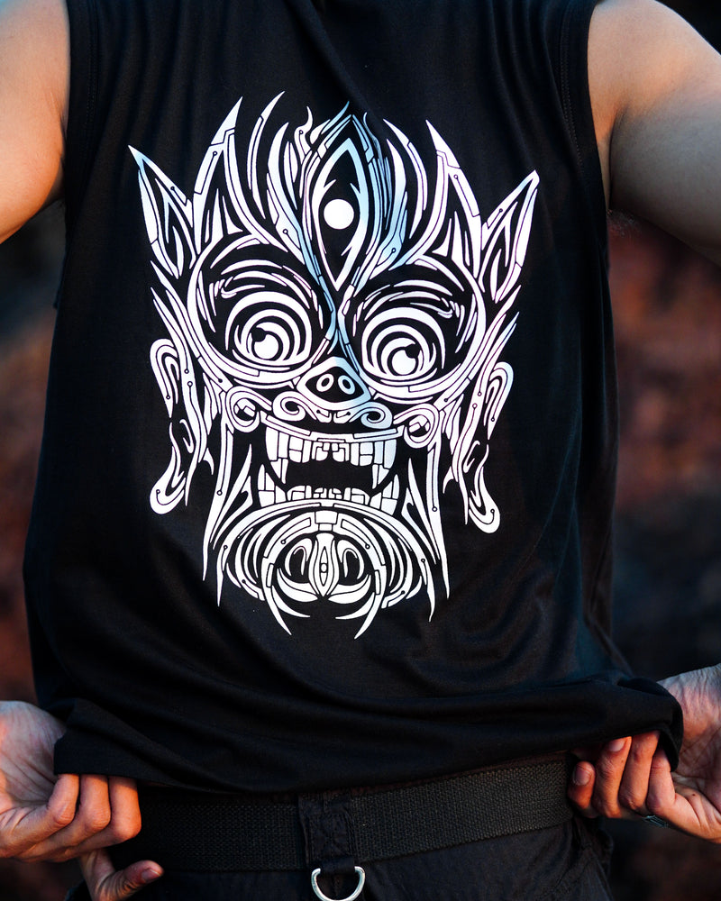 ATMAN-SPHERE | Men's Black Tank Top | Tribal Print Graphic Sleeveless Vest Mens