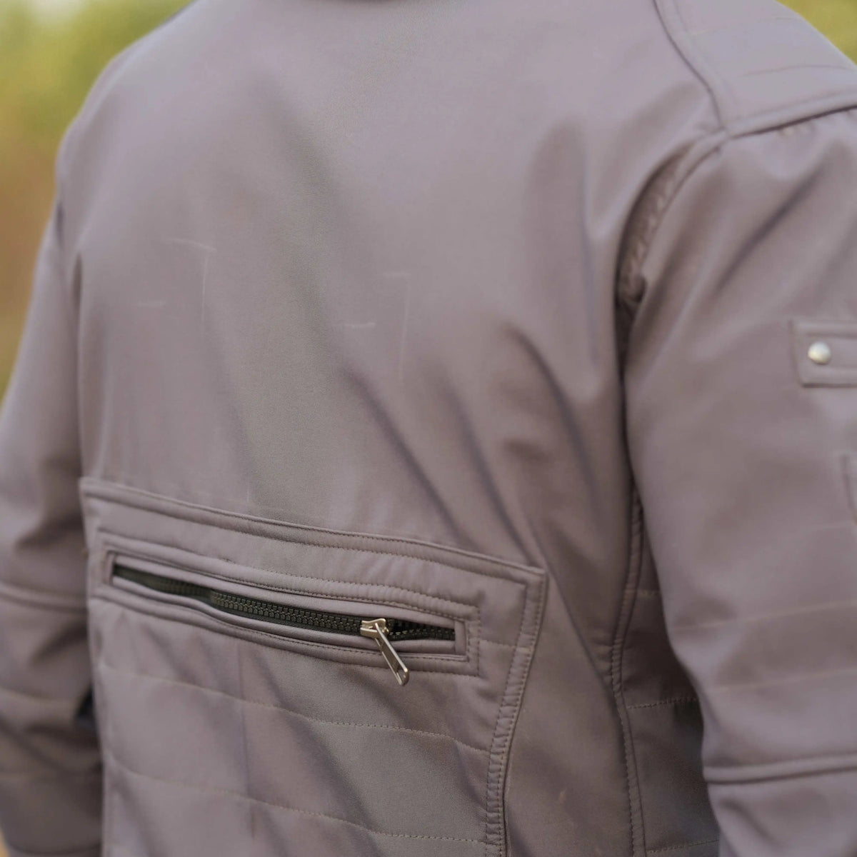 grey windproof hoodie jacket back zipper pocket