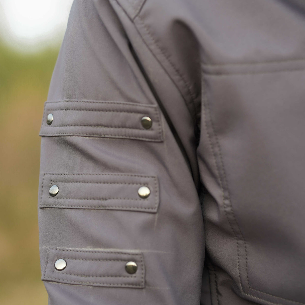 grey cyberpunk jacket arm rivet design