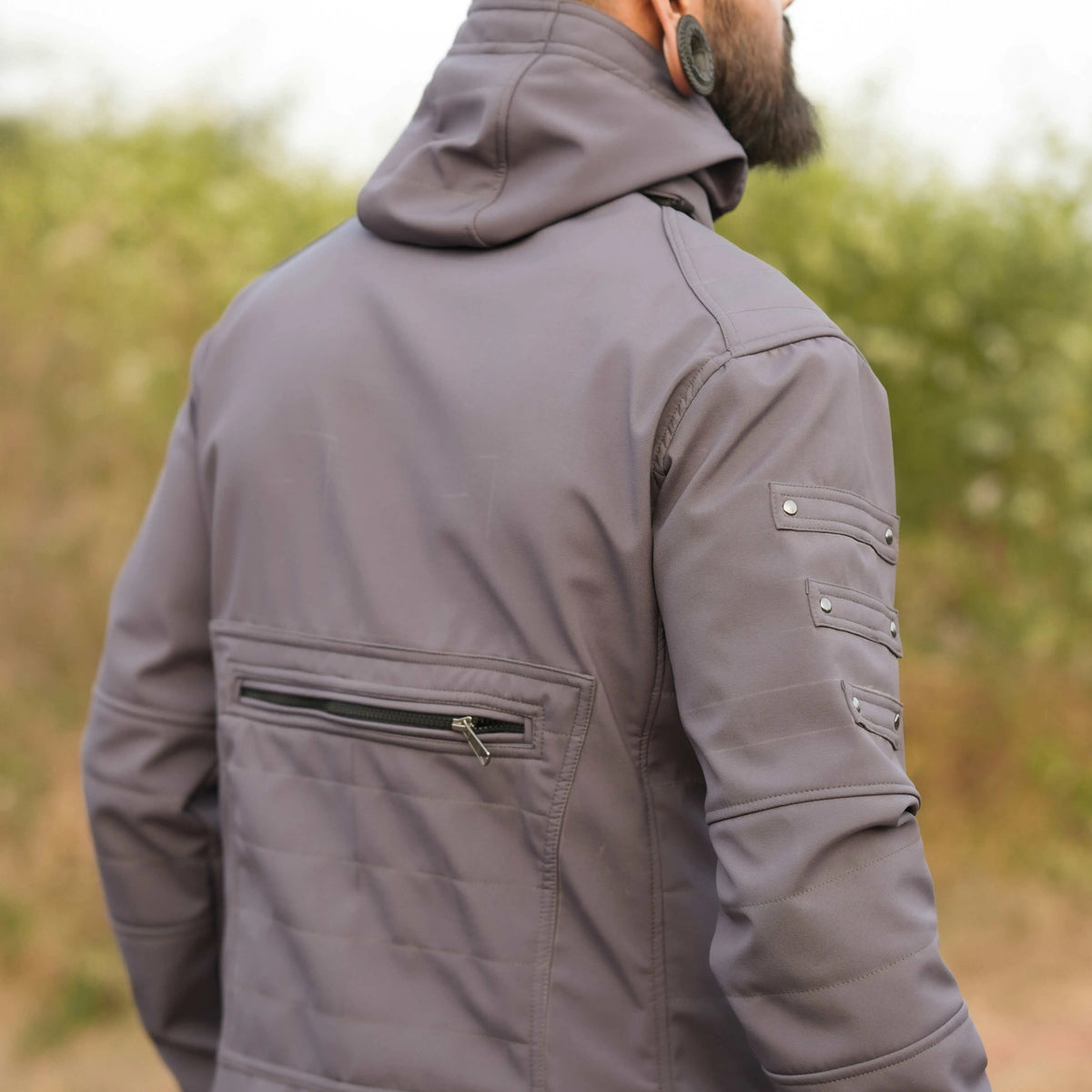 grey festival jacket men side profile