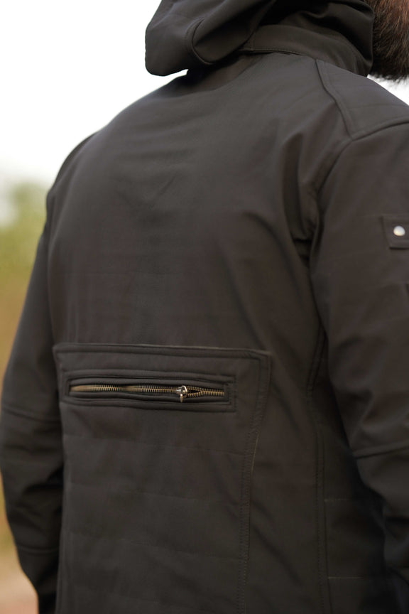 windproof jacket back view large zipper pocket utility design