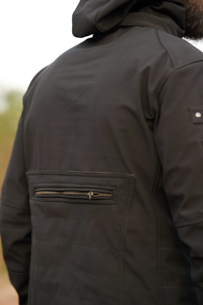 windproof jacket back view large zipper pocket utility design