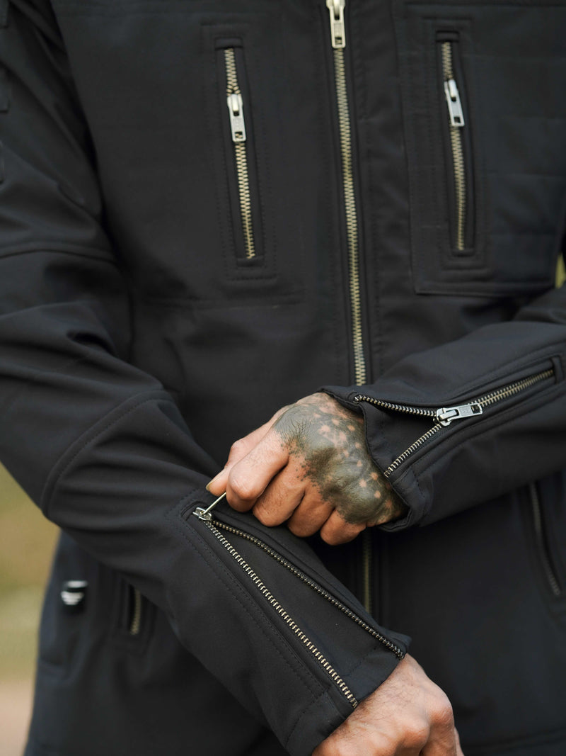 waterproof jacket sleeve zipper detail close up