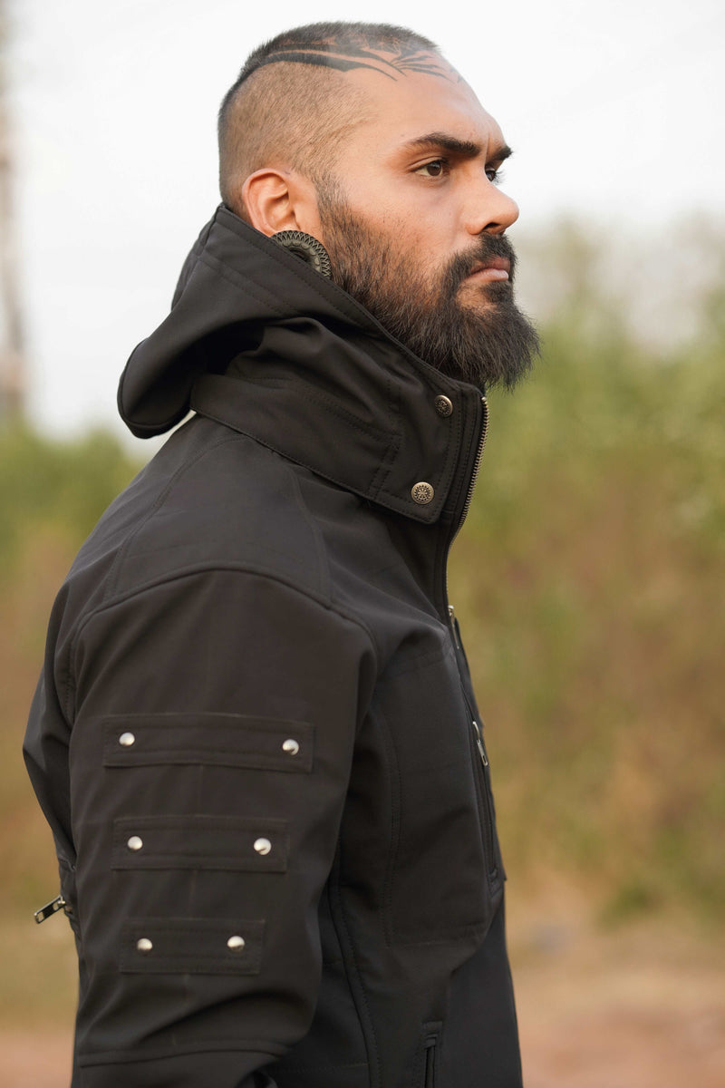 mens windproof winter jacket front pockets and hardware detail